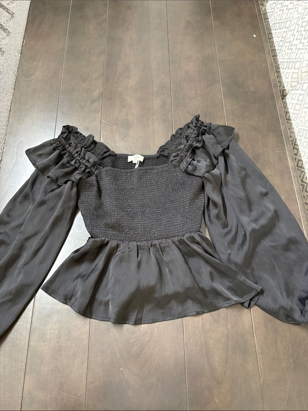 entro Black Smocked Off-Shoulder Peplum Blouse